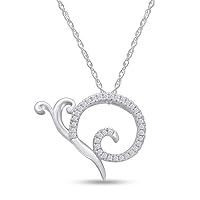 Indi Gold & Diamond Jewelry 14k White Gold Finish Round Cut Created White Diamond Snail Pendant Necklace for Women's with Free Chain 925 Sterling Silver