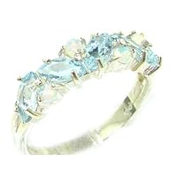 925 Sterling Silver Real Genuine Aquamarine & Opal Womens Eternity Ring