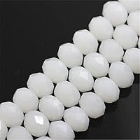 2mm 4mm 6mm 8mm Rondelle Beads Faceted Crystal Bead Glass Beads Loose Spacer Round Beads for Jewelry Making (6mm 50pcs, Solid White)