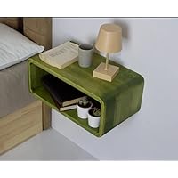 Green Floating Nightstand, Wood Bedside Tables, Mid Century Table, Nightstand Shelf, Handmade Furniture, Bedside Wall Shelf, Modern Style