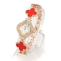 Women's Stylish Four Flower Metal and Rhinestone Rose Gold Bracelet Style Watch