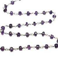 Amethyst 3MM Faceted Rondelle Gemstone Beaded Rosary Chain by Foot For Jewelry Making - Silver Handmade Beaded Chain Connectors - Wire Wrapped Bead Chain Necklaces