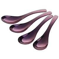 Soup Spoons, Set of 4, Stainless Steel Polished Thick Heavy Duty Asian Rice Table Spoon,Dishwasher Safe (Purple)