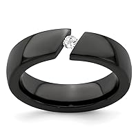 Edward Mirell Black Titanium Engravable .10ct Diamond 6mm Band Jewelry Gifts for Women - Ring Size Options: 10 11 11.5 12.5