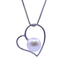 Sweet Heart White 8.5-9.0mm AA Freshwater Cultured Pearl Pendant Silver with Rhodium Plated and 925 Sliver Chain