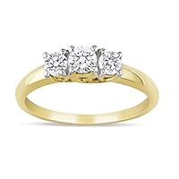 Classic Three Stone Trilogy Three Stone Engagement ring Half Carat Round Cut Diamond on Gold