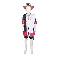 Boy's Portgas D Ace Alabasta Cosplay Costume Anime Withe Beard Pirate Fire Fist Halloween Outfit Set Kids
