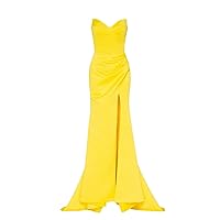 Sexy Strapless Evening Dress Thigh Slit Sweep Train Satin Mermaid Party Gown
