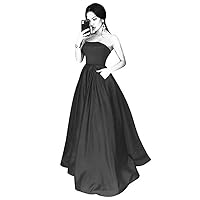 VeraQueen Women's Show-Shouldered Satin Prom Dress Long A-Line Skirt Pocket Formal Evening Dress Grey