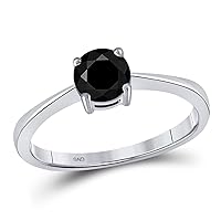 The Diamond Deal 10kt White Gold Round Black Color Enhanced Diamond Solitaire Bridal Wedding Ring 1 Cttw