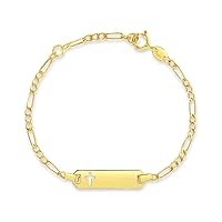 14k Yellow Gold Cross Cut Out Engravable Identification Bracelet For Girls and Boys - Children's Baptism Jewelry Present - Personalized ID Bracelet For Kids