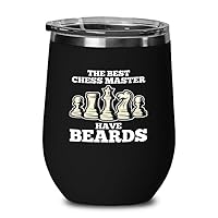 Chess Lover Black Wine Tumbler 12oz - msters have beards - Chess Board Strategy Game Chess Pieces Wood Chess Gifts Horse Knight