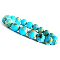 Unisex Bracelet 10mm Natural Gemstone Blue Copper Turquoise Round shape Smooth cut beads 7 inch stretchable bracelet for men & women. | STBR_02053
