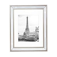 Isaac Jacobs 11x14 (8x10 Mat) Champagne Mirror Bead Picture Frame - Classic Mirrored Frame with Dotted Border Made for Wall Display, Photo Gallery and Wall Art (11x14 (8x10 Mat), Champagne)
