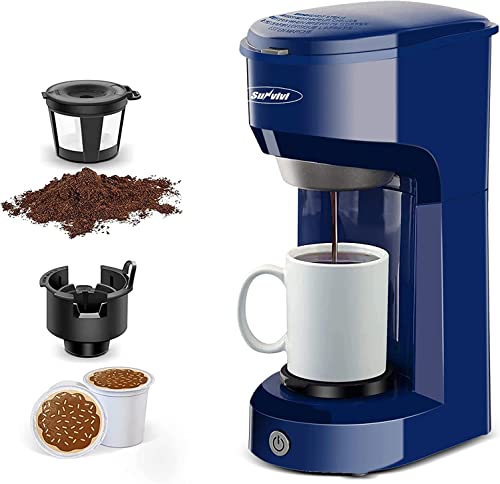 Coffee Maker, Single Serve Coffee Maker Machine 6 to 14 oz with Permanent Filter, Compatible with K Cup Pod & Ground Coffee, Red, Size: 10.9 x 6.6 x