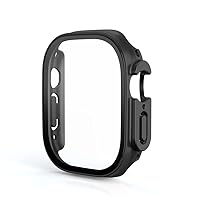 Glass+case for Apple Watch Ultra 49mm Strap smartwatch PC Bumper+Screen Protector Tempered Cover iwatch Series Band Accessories (Color : Official Black 29, Size : Ultra 49mm)