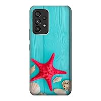 R3428 Aqua Wood Starfish Shell Case Cover for Samsung Galaxy A53 5G