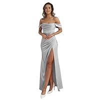 Women's Off Shoulder Bridesmaid Dresses with Slit Satin Mermaid Corset Prom Dress for Wedding Formal Dress FA024