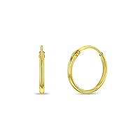 14k Yellow Gold Polished Plain Small Thin Endless Hoop Round Earrings for Little Girls and Young Teens - A Great Addition to Jewelry Collection - Simple & Shiny Earrings Great for All Occasion