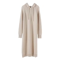 Women's Solid Long Sleeve Hooded Cashmere Dress Thickened Loose Warm Commute Knit Dresses