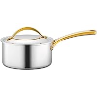 NutriChef 3-quart Saucepan with Lid - PFOA/PFOS Free Sauce Pot Kitchen Cookware w/ Interior Coated Prestige Ceramic Non-Stick Coating, Golden PVD Handles, Stylish Kitchenware Works w/ Model NCSTS16