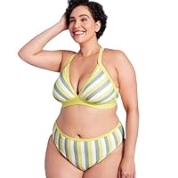 Women's Plus Banded Triangle Bikini Top Adjustable Straps Bathing Suit Top - Yellow/Green/Gray Striped - Size 2X (20W-22W)