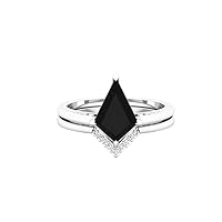 4 CT Kite Cut AAA Natural Black Onyx Gemstone Wedding Ring Set for Bridal Vintage Art deco Moissanite Ring Set Black Stone Ring Set for her