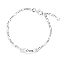 In Season Jewelry 925 Sterling Silver Traditional Oval Engravable Tag ID Bracelet For Children - Classic Engravable Bracelet For Little Girls & Boys - Custom Children's Bracelet