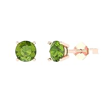 1.50 ct Round Cut Solitaire Natural Green Peridot Pair of Stud Everyday Earrings 18K Pink Rose Gold Butterfly Push Back
