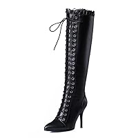 Women's Black Stiletto high-Heeled high-Heeled Boots, Women's Fall/Winter Punk Modern Boots, Party Shoes, Boots, Cross-lace, Side Zipper, Stiletto-high Boots