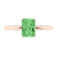 1.7ct Radiant Cut Solitaire Turquoise Green Simulated Diamond 4-Prong Classic Statement Ring Real 14k Rose Gold for Women