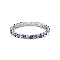 Amethyst With London Blue Topaz Round 2.50 MM Eternity 925 Sterling Silver Women Stackable Wedding Ring