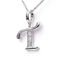 Silver Diamond Initial Pendant T with Silver Chain