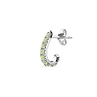 Round Peridot 0.24 ctw U Cut Pave Setting Single Half Hoop Huggie Womens Earring in 14K Gold