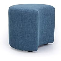 Upholstered Footstool Solid Wood Crescent Creative Sofa Shoe Stool Breathable Removable Linen (Color : Sky Blue, Size : W44xH41cm)