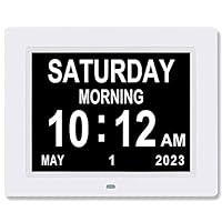8 INCH Digital Calendar Day Clocks with 3 Medication Reminders Large Display Bold Non-Abbreviated Day Date Time Dementia Clock for Seniors with Memory Loss Vision Impaired, White