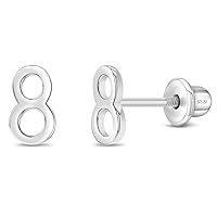 925 Sterling Silver Polished Number Screw Back Earrings For Toddlers, Little Girls and Preteens - Stylish Age Earrings For A Young Girls Birthday Celebration - Classic Earrings For Young Girls