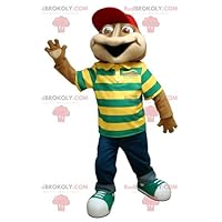 Brown frog REDBROKOLY Mascot with a striped polo shirt