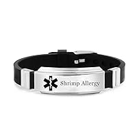 Personalized Stainless Steel Silicone Medical Alert Bracelets for Allergies Food Allergy Awareness Sport Wristband for Kids Adult Emergency Allergic ID Jewelry,Customized
