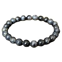 Unisex Bracelet 8mm Natural Gemstone Black Labradorite Round shape Smooth cut beads 7 inch stretchable bracelet for men & women. | STBR_01239
