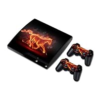 Vinyl Decal Skin/stickers Wrap for PS3 Slim Play Station 3 Console and 2 Controllers-Fire Horse