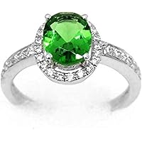 R0388 Classic Mt St Helens Green Helenite May Birthstone Oval Halo Style Sterling Silver Ring
