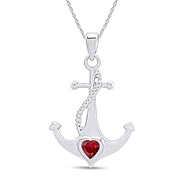 Cubic Zirconia Anchor Heart Pendant Necklace in 14k White Gold Over Sterling Silver