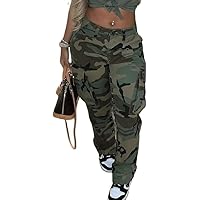 Plus Size Camo Army Camouflage Cargo Pants for Curvy African Women with Pockets (Green, XS)