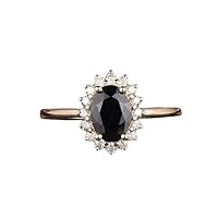 Filigree Vintage Oval Shape Black Diamond Engagement Ring, Victorian Halo 1.00 CT Oval Genuine Black Diamond Rings, Antique Black Onyx Ring, 14K Solid Yellow Gold, Perfect for Gift