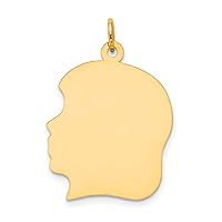 Saris and Things 14k Yellow Gold Solid Plain Large .035 Gauge Facing Left Engravable Girl Head Charm Pendant
