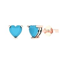 1.6 ct Heart Cut Solitaire VVS1 Simulated Turquoise Pair of Stud Earrings Solid 18K Pink Rose Gold Butterfly Push Back