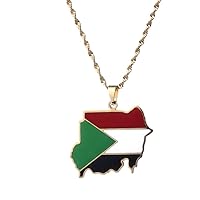 Stainless Steel Republic of the Sudan Map Flag Pendant Necklaces Jewelry