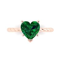 1.95ct Heart Cut Solitaire Rope Twisted Knot Simulated Green Emerald 5-Prong Classic Statement Ring 14k Pink Rose Gold