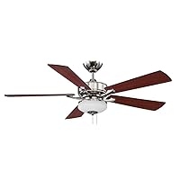 Litex BO52LN5L Margaux - Single Light LED Ceiling Fan, Polished Nickel Finish with Matte Black/Cherry Blade Finish with White Opal Glass